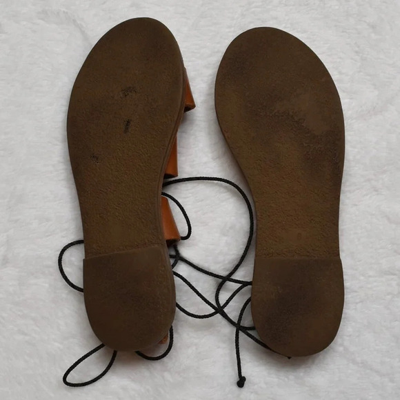 Madewell Gladiator Sandals Genuine Leather Strappy Flats Sz 6 Boho Hippie Camel - Picture 12 of 14
